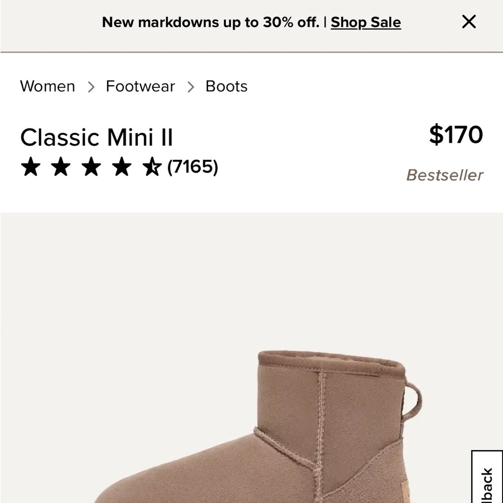 Classic Mini II Short Boot - Caribou 8 like new